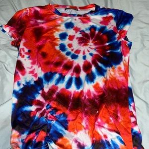 Tye dye red white and blue athletic shirt